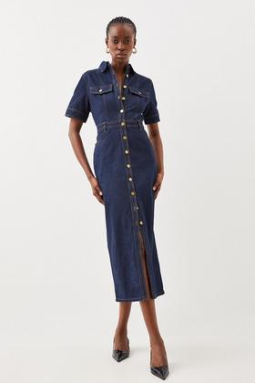 Soft Tailored Pipe Detail Sleeveless Shirt Dress | Karen Millen