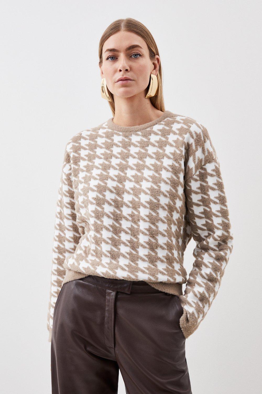 Brushed Jacquard Check Tunic Knit Jumper | Karen Millen