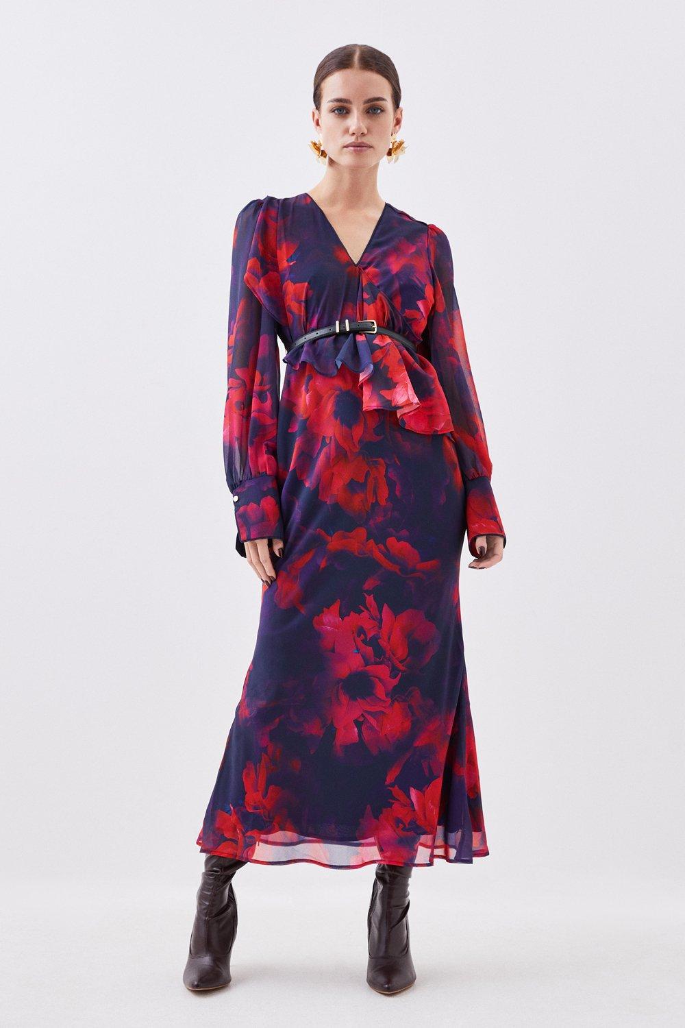 Petite Trailing Floral Woven Plunge Maxi Dress | Karen Millen