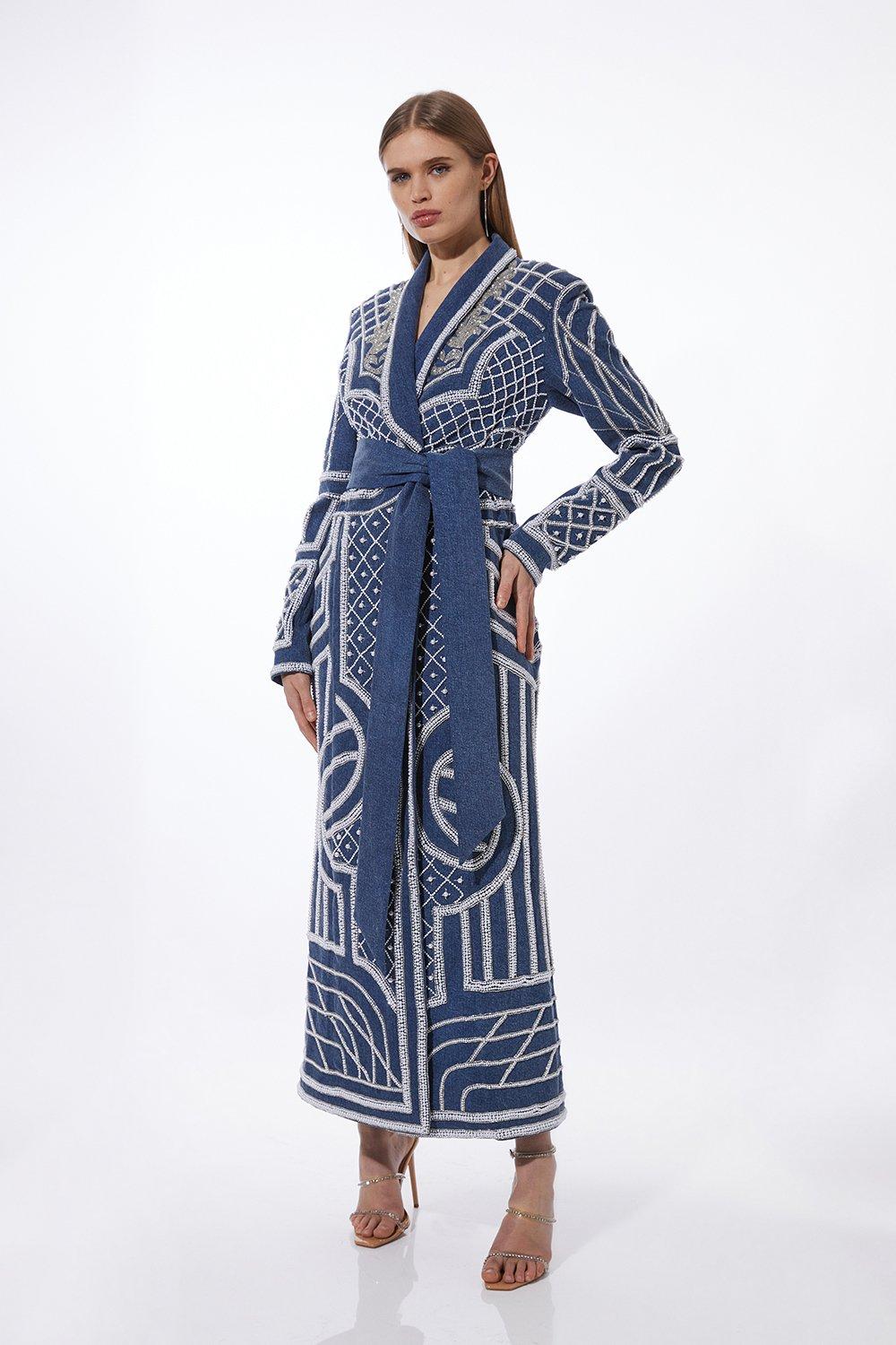 【Karen Millen】ヘリンボーン フルスカート ミディドレス Embellished Ombre Print Pleated Maxi Dress | Karen Millen