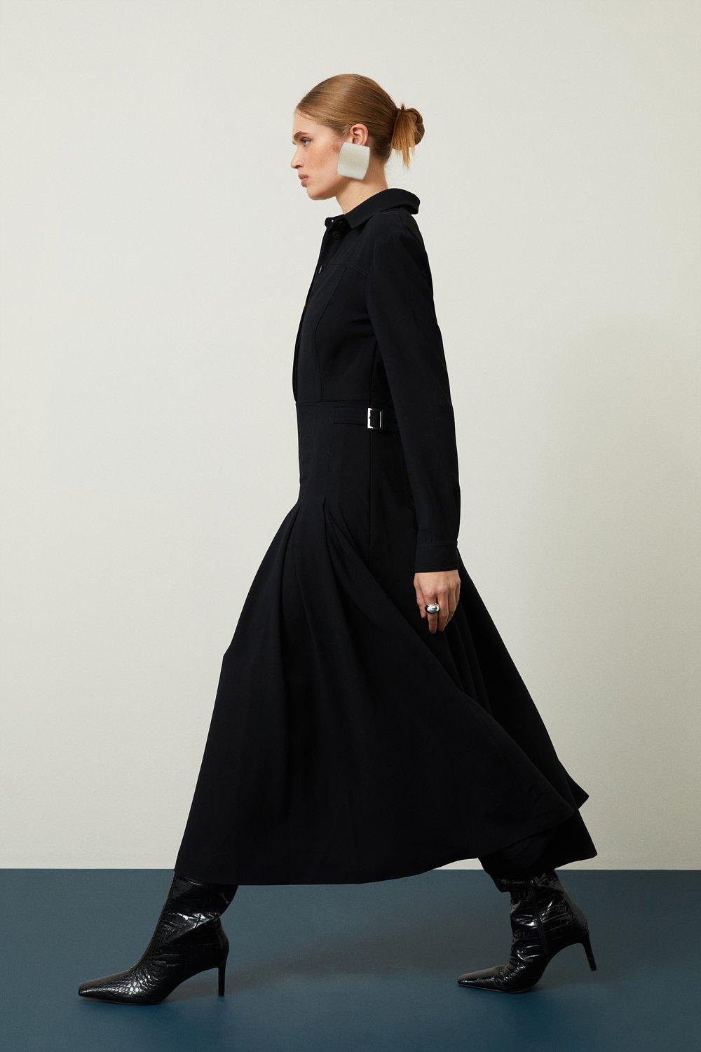 Faux Leather Belted Midi Shirt Dress | Karen Millen
