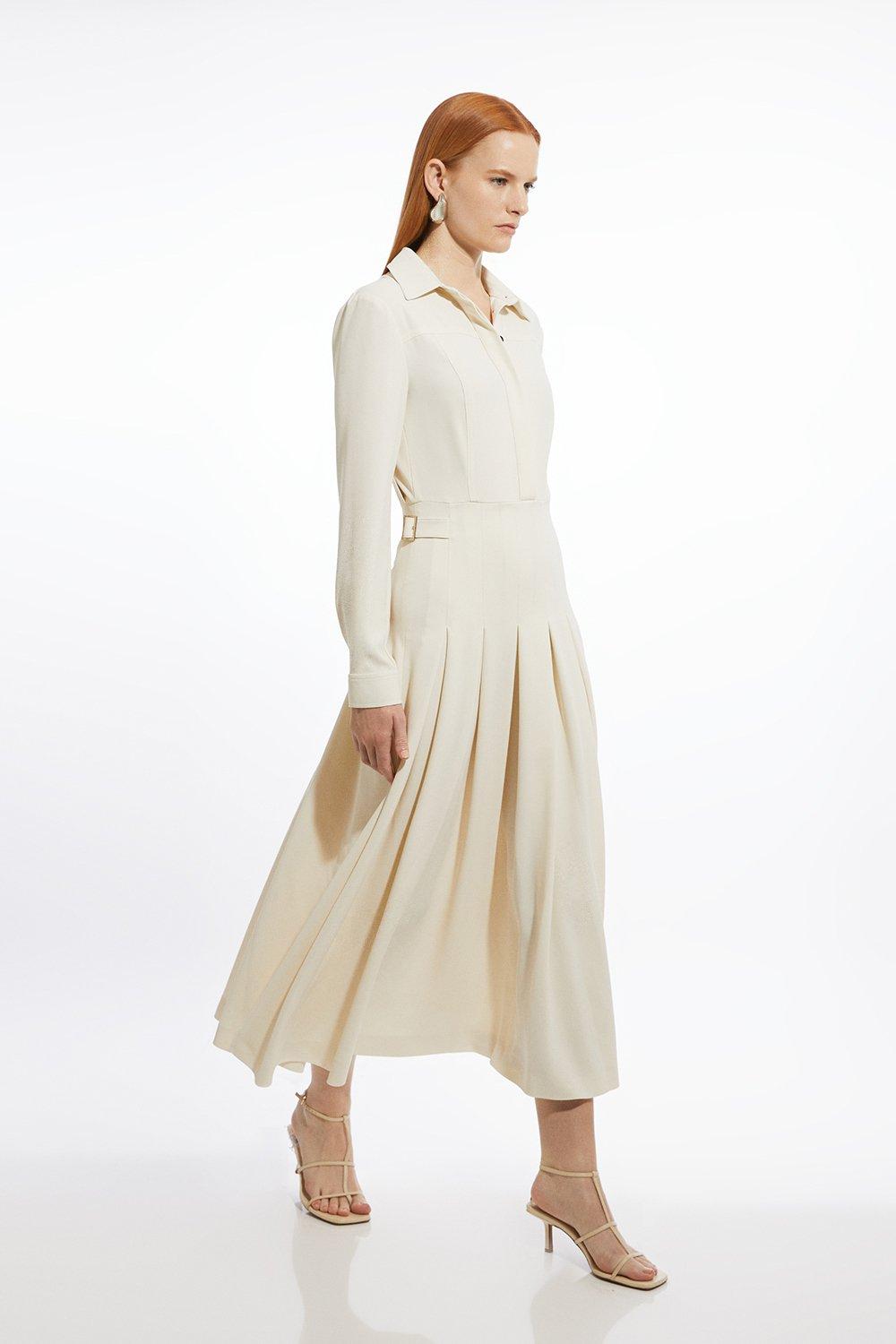 Soft Tailored Lace Up Pleated Shirt Dress | Karen Millen