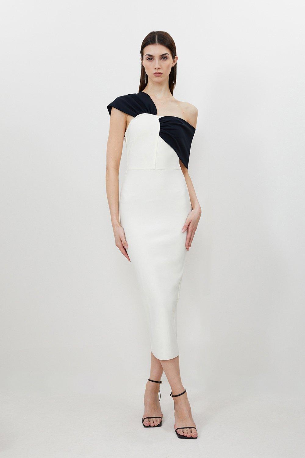 Stretch Lightweight Pu Panelled Midi Dress | Karen Millen