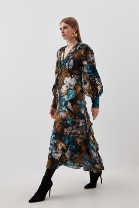 Lydia Millen Lace Trim Floral Maxi Dress