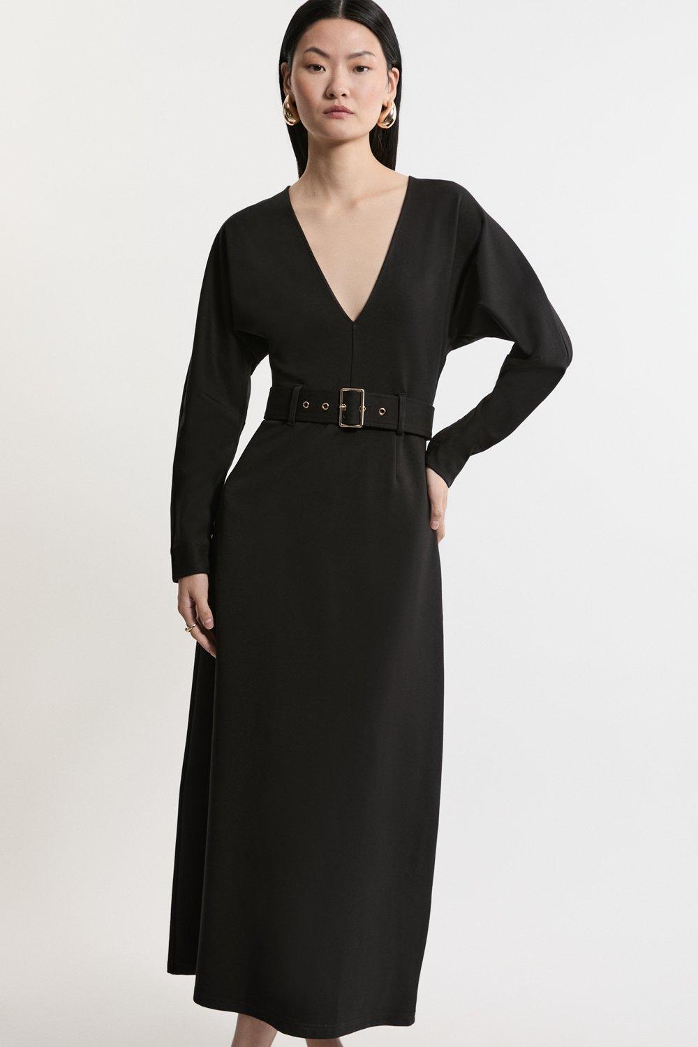 Crystal Embellished Woven Thigh Split Midi Dress | Karen Millen