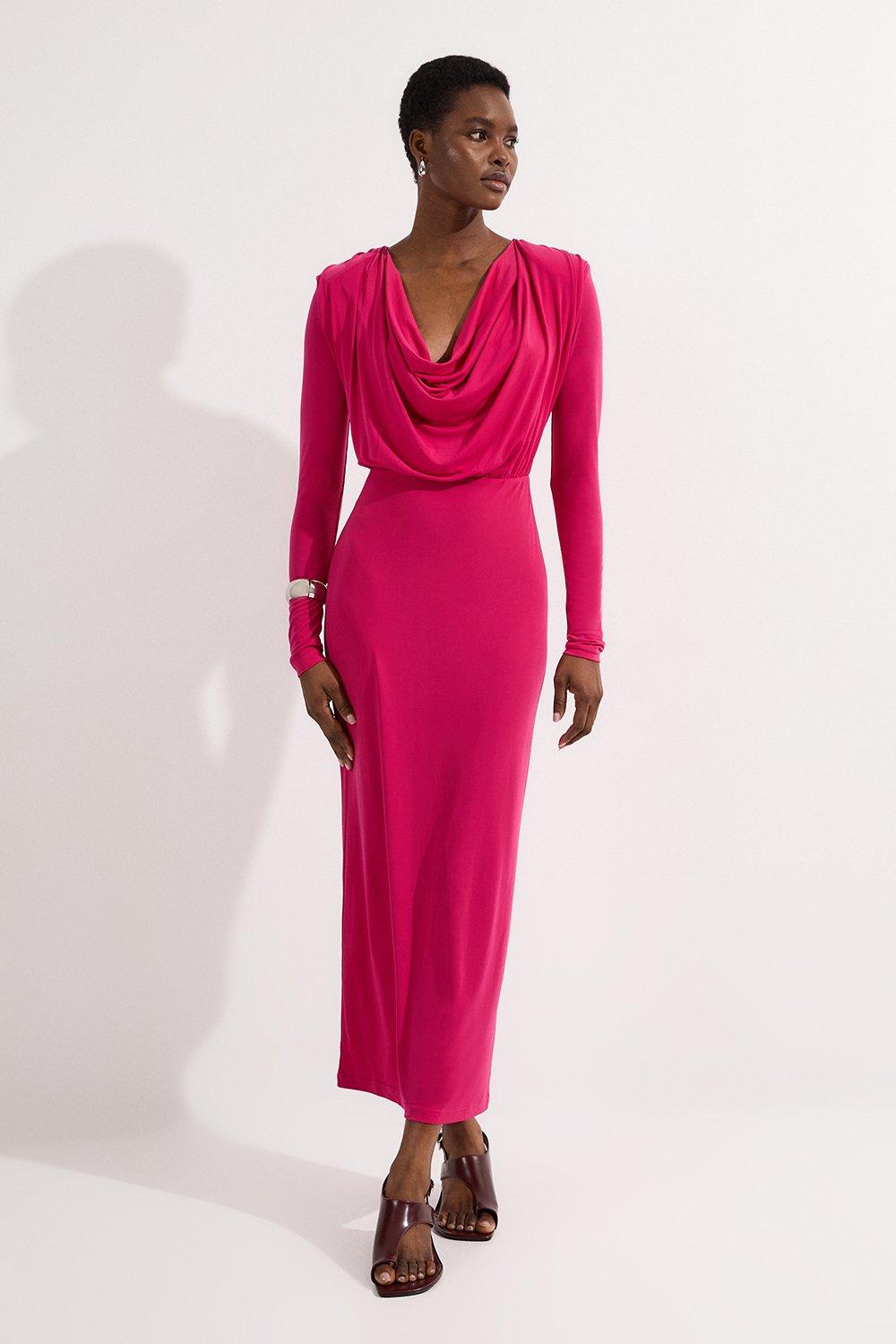 関送込【KAREN MILLEN】ステッチディテールニットミディドレス2 Shirred Bodice Tie Woven Midi Dress | Karen Millen