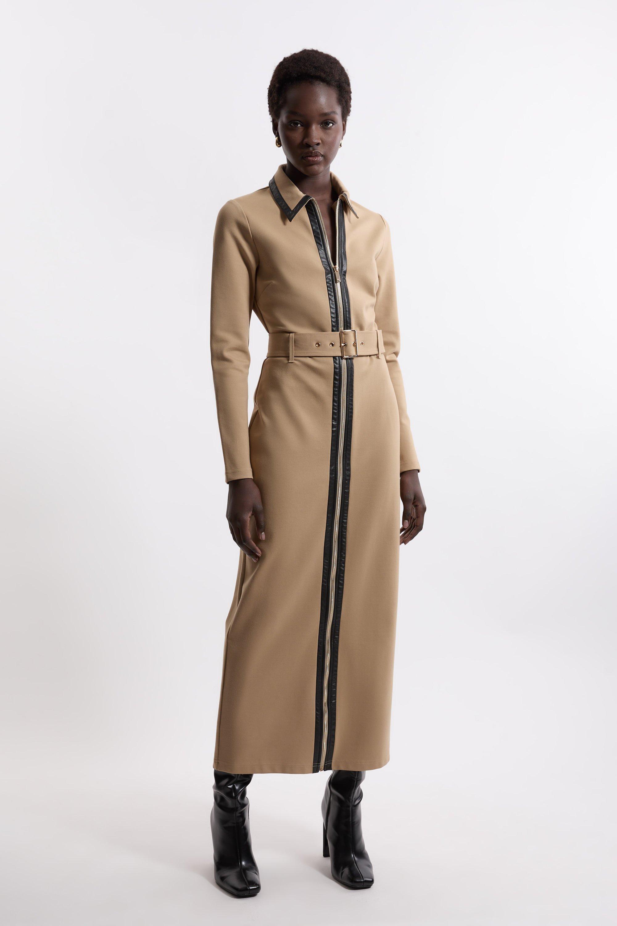 Cotton Sateen Short Sleeve Midi Shirt Dress | Karen Millen