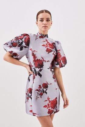 Plus Size Floral Paisley Dobby Woven Short Dress
