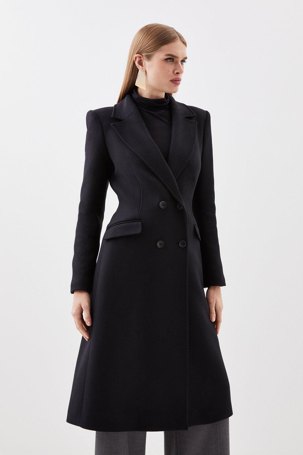 Wool Crepe Double Breast Long Coat