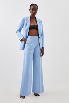 Soft Tailored Piping Detail Wide Leg Pants