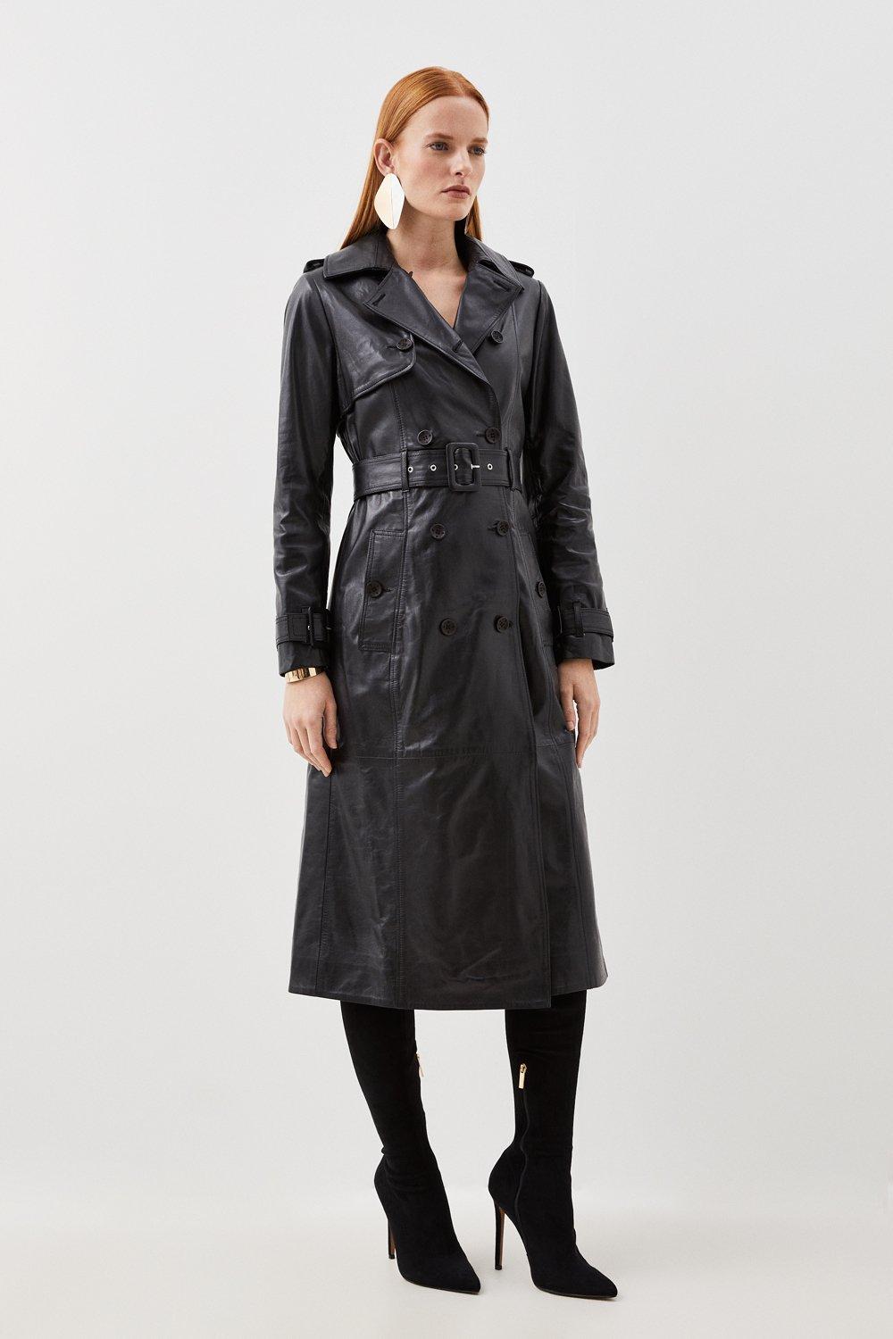 Leather Maxi Trench Coat | Karen Millen