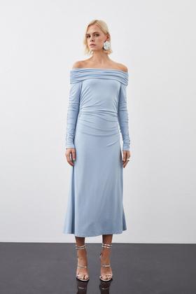 Light Blue Dress, Midi Dress, Pleated Dress, Spring Dress, Long Sleeves  Dress, Linen Clothing, Linen Dress Woman, Party Dress 1727 -  Canada