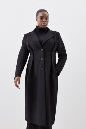 Plus Size Italian Manteco Wool Pu Contrast Detail Belted Coat