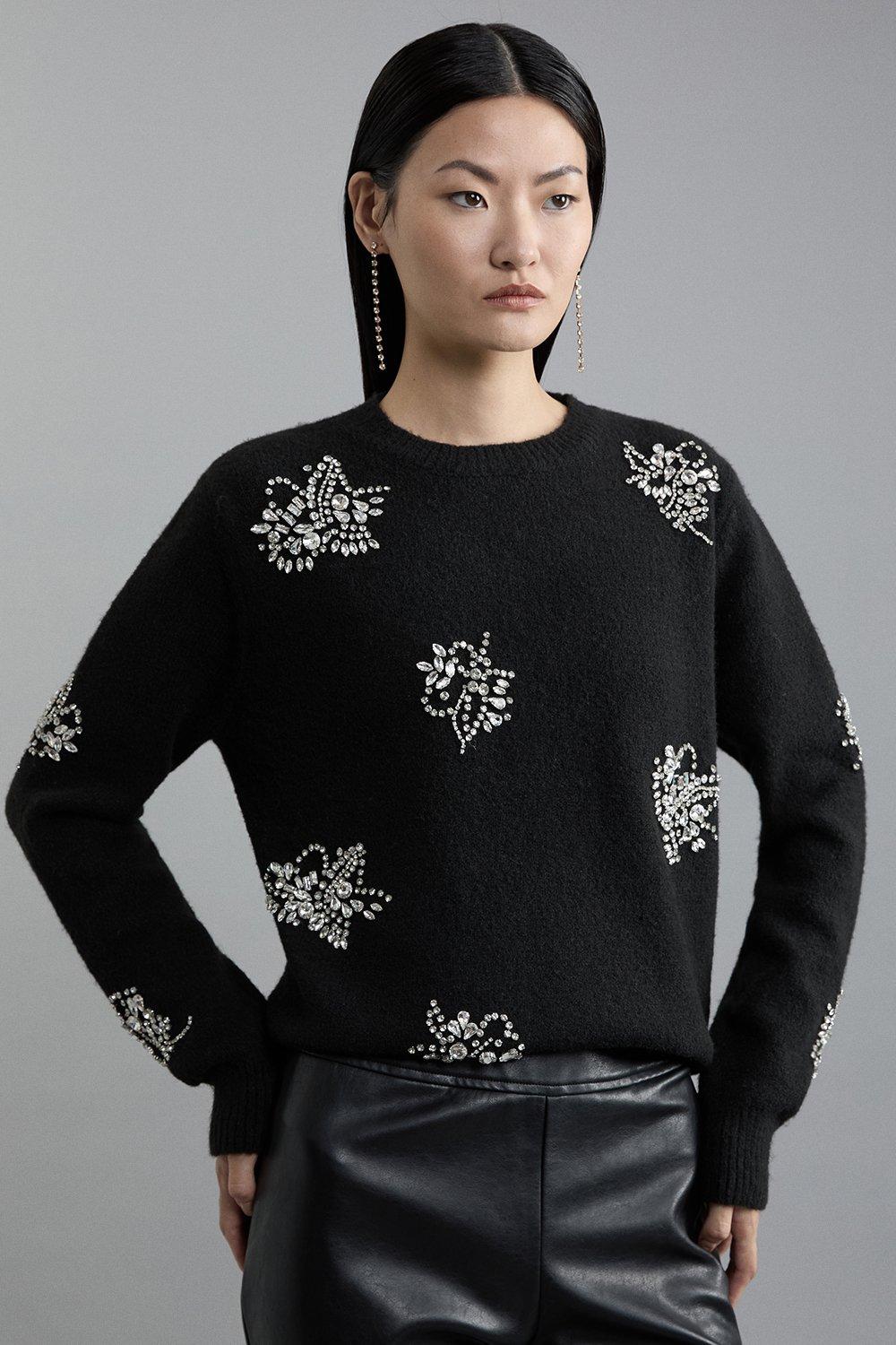 Pu Sleeve Zip Shoulder Knit Sweater | Karen Millen Pu Sleeve Zip Shoulder Knit Sweater | Karen Millen
