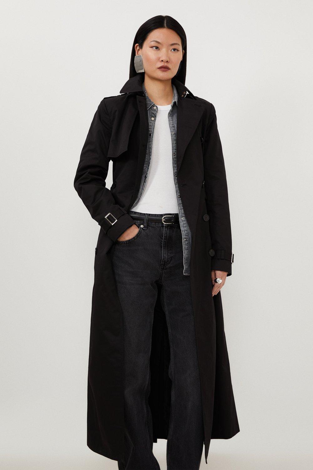 Leather Strong Shoulder Belted Trench Coat | Karen Millen