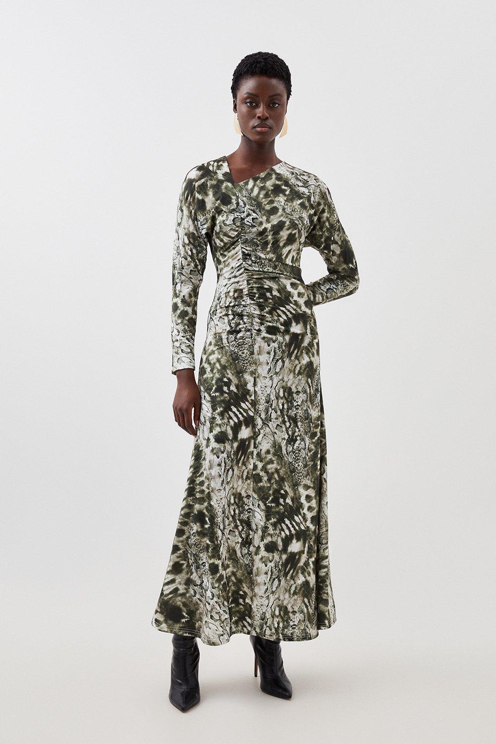 Long sleeve snake print hotsell maxi dress