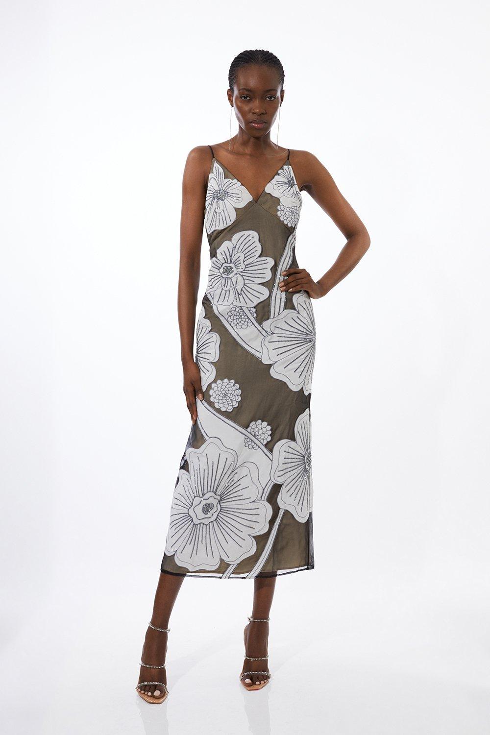 Premium Jersey Metallic Asymmetric Neck Midi Dress | Karen