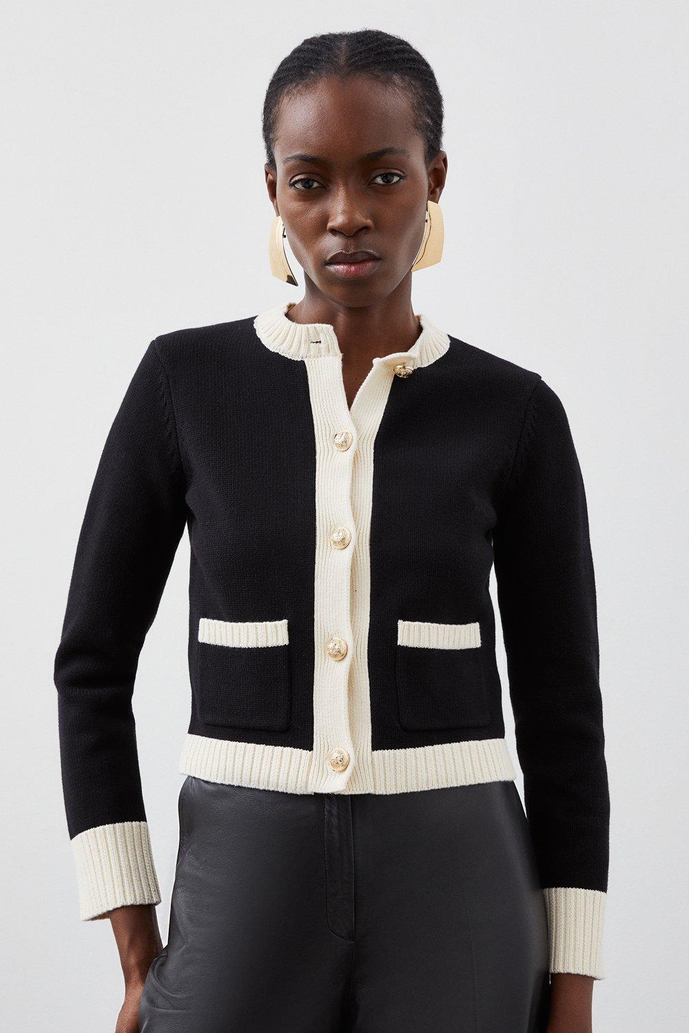 Wool Blend Button Chunky Textured Knit Cardigan | Karen Millen