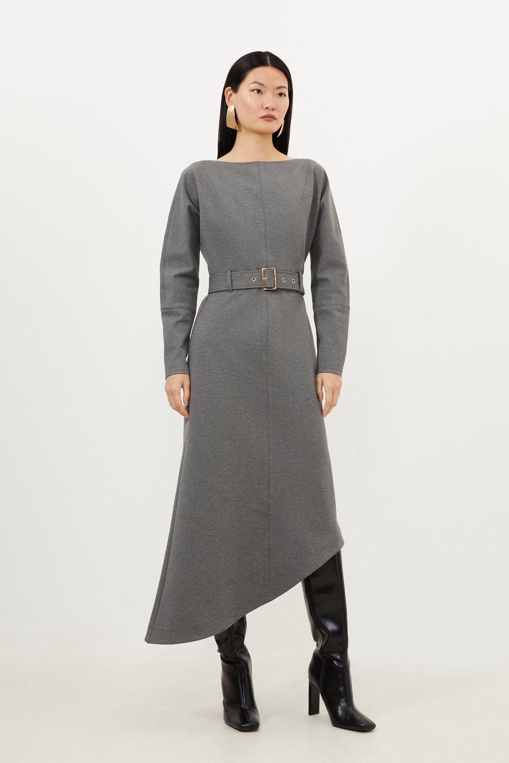 Acid Wash Compact Jersey Rib Racer Midi Dress | Karen Millen Acid Wash Compact Jersey Rib Racer Midi Dress | Karen Millen