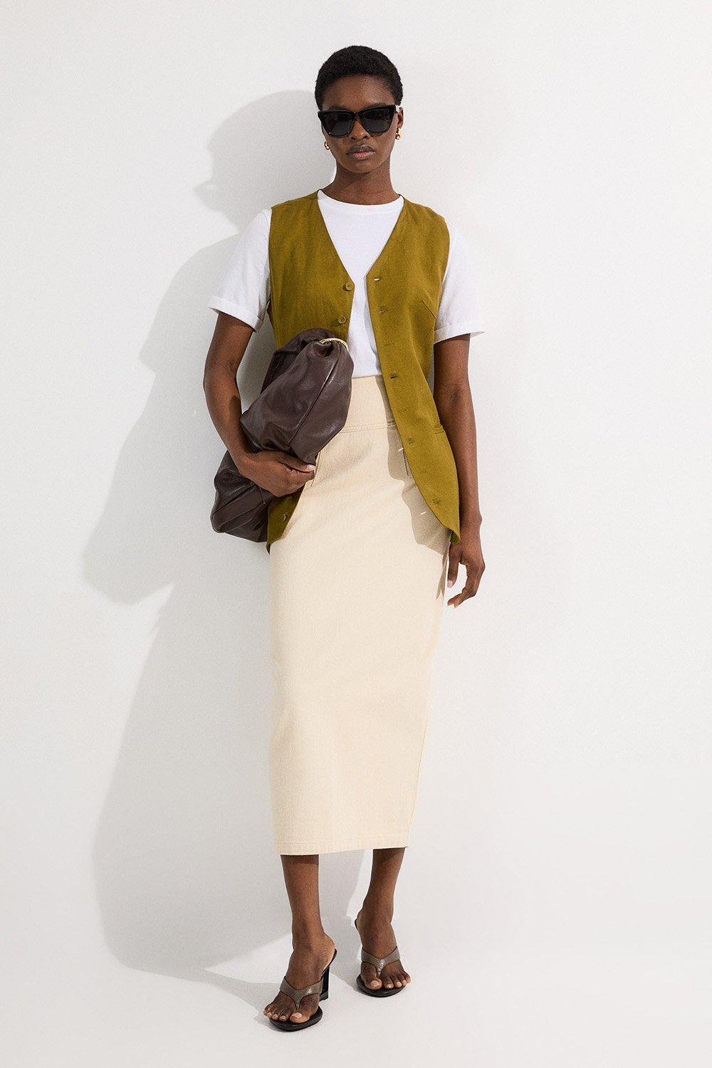 Zip Through Denim Pencil Skirt | Karen Millen
