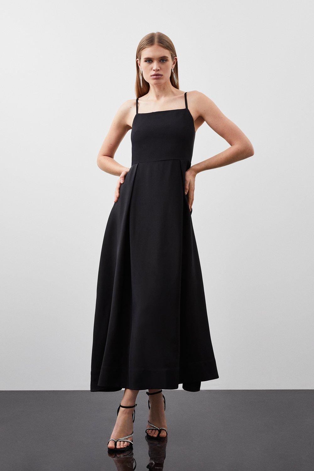 Tailored Cotton Belted Halter Neck Full Skirted Maxi Dress