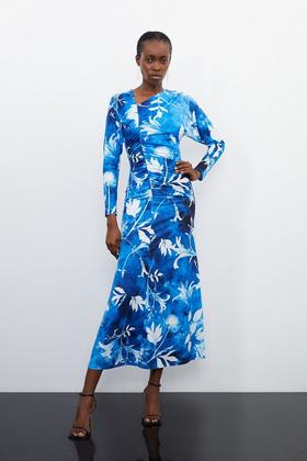 Plus Size Ombre Floral Silk Cotton Plunge Maxi Dress