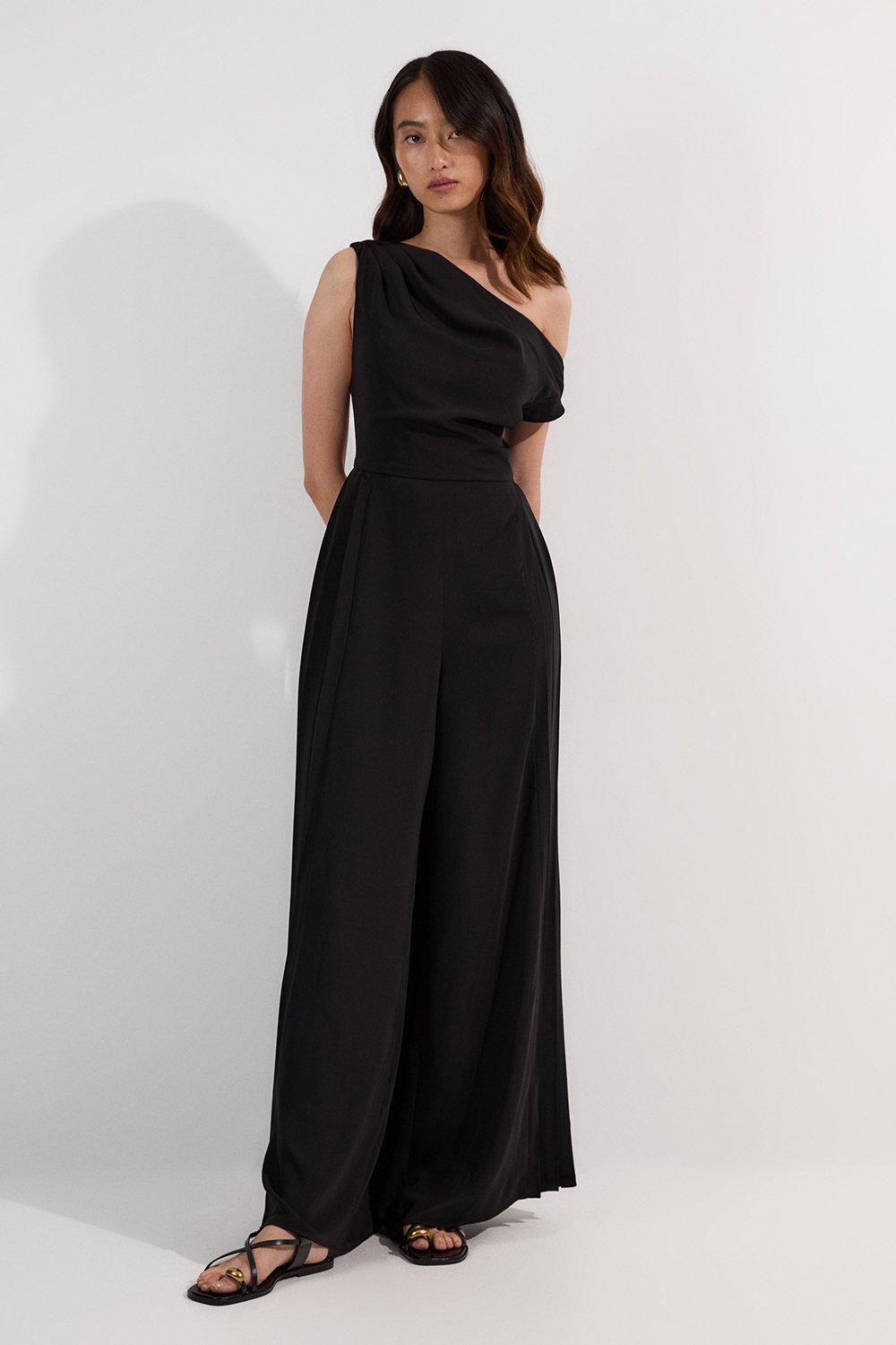 KAREN MILLEN ツインボタン オールインワン モノクロ パンツ Clean Tailored Off The Shoulder Jumpsuit | Karen Millen