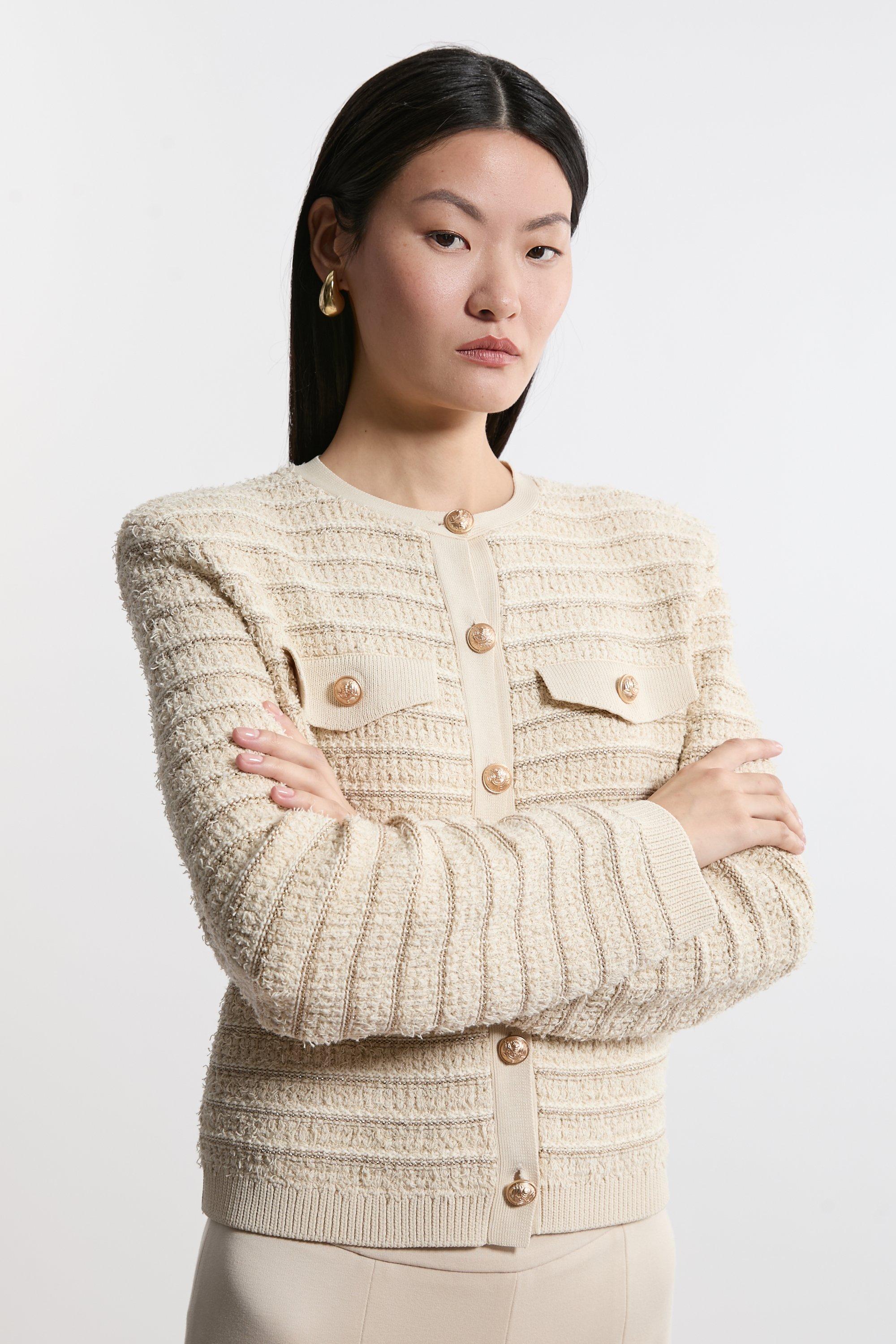 Figure Form Bandage Embellished Piping Knit Jacket | Karen Figure Form Bandage Embellished Piping Knit Jacket | Karen