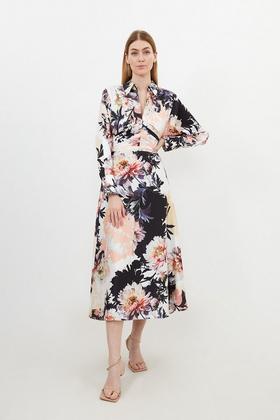 Lydia Millen Floral Belted Woven Midi Shirt Dress