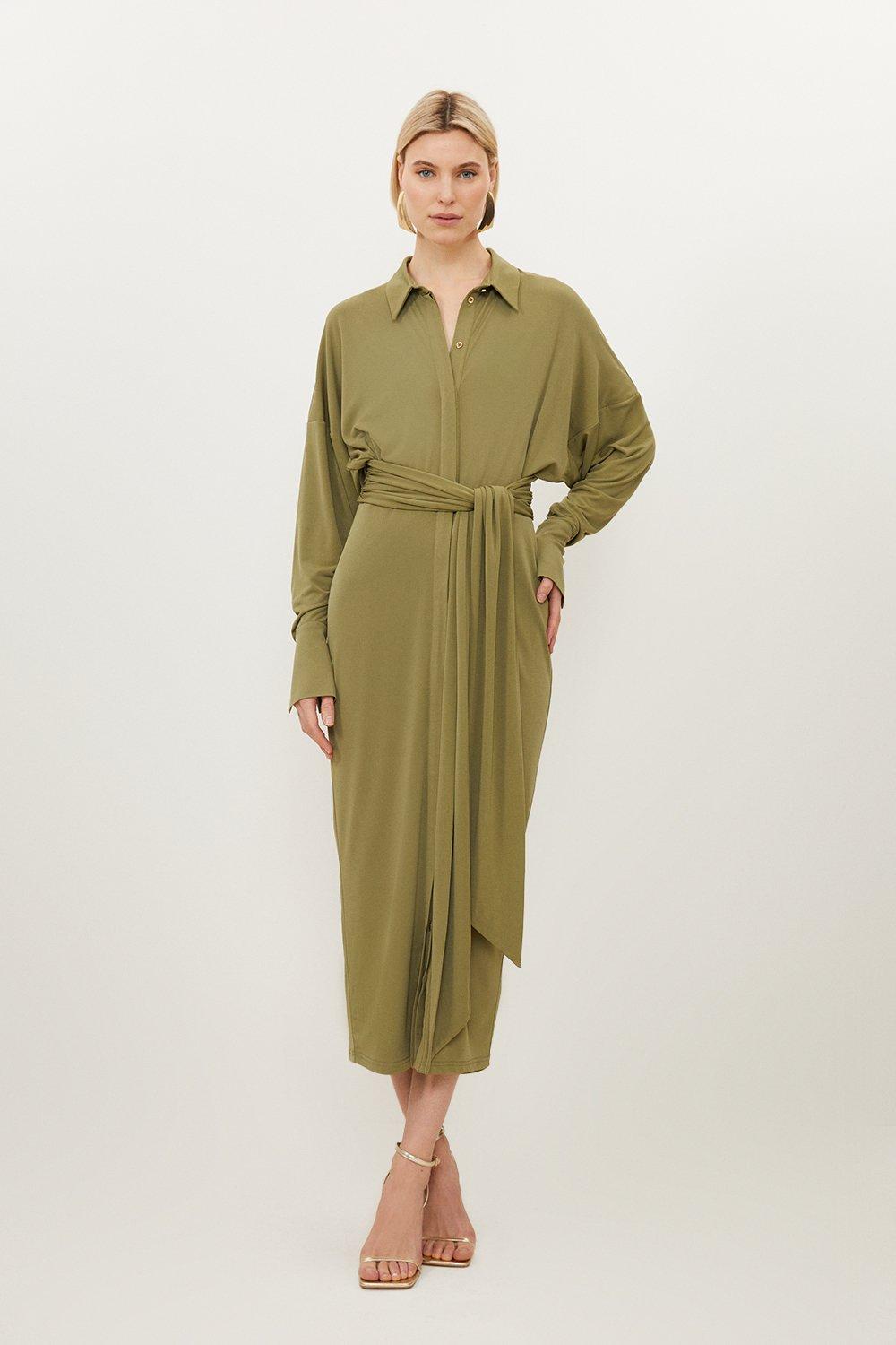 Cotton Sateen Sleeevless Utility Pocket Belted Midi Dress Karen