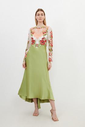 Petite Floral Applique On Lace Woven Midi Dress | Karen Millen