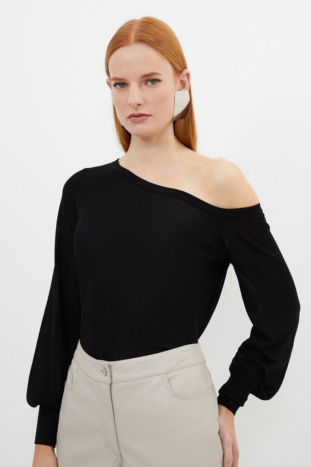 Cotton Jersey Slash Neck Top | Karen Millen