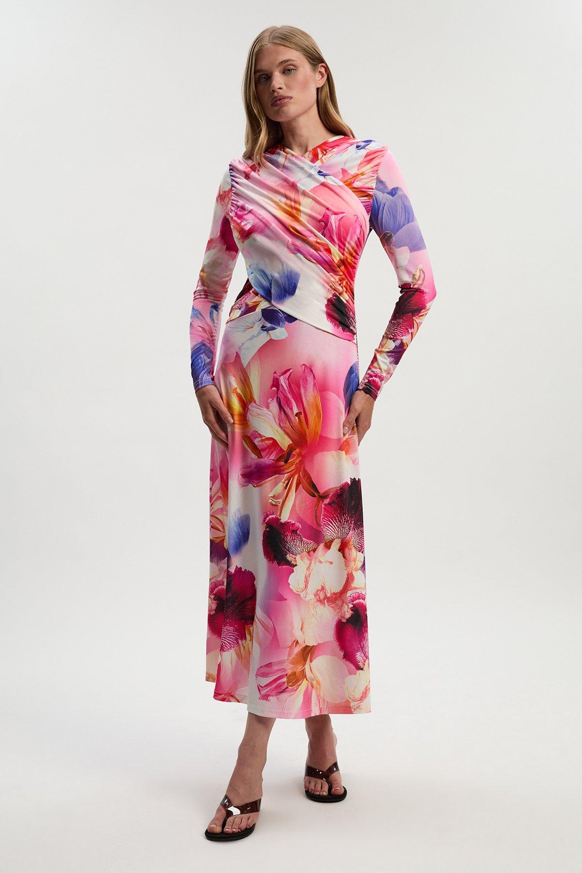 Karen Millenガーデンフローラルマキシスプリットプロムドレス Garden Floral Maxi Split Prom Dress | Karen Millen