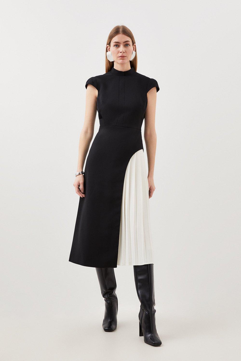Italian Structured Rib & Satin Ruffle One Shoulder Dress Italian Structured Rib & Satin Ruffle One Shoulder Dress