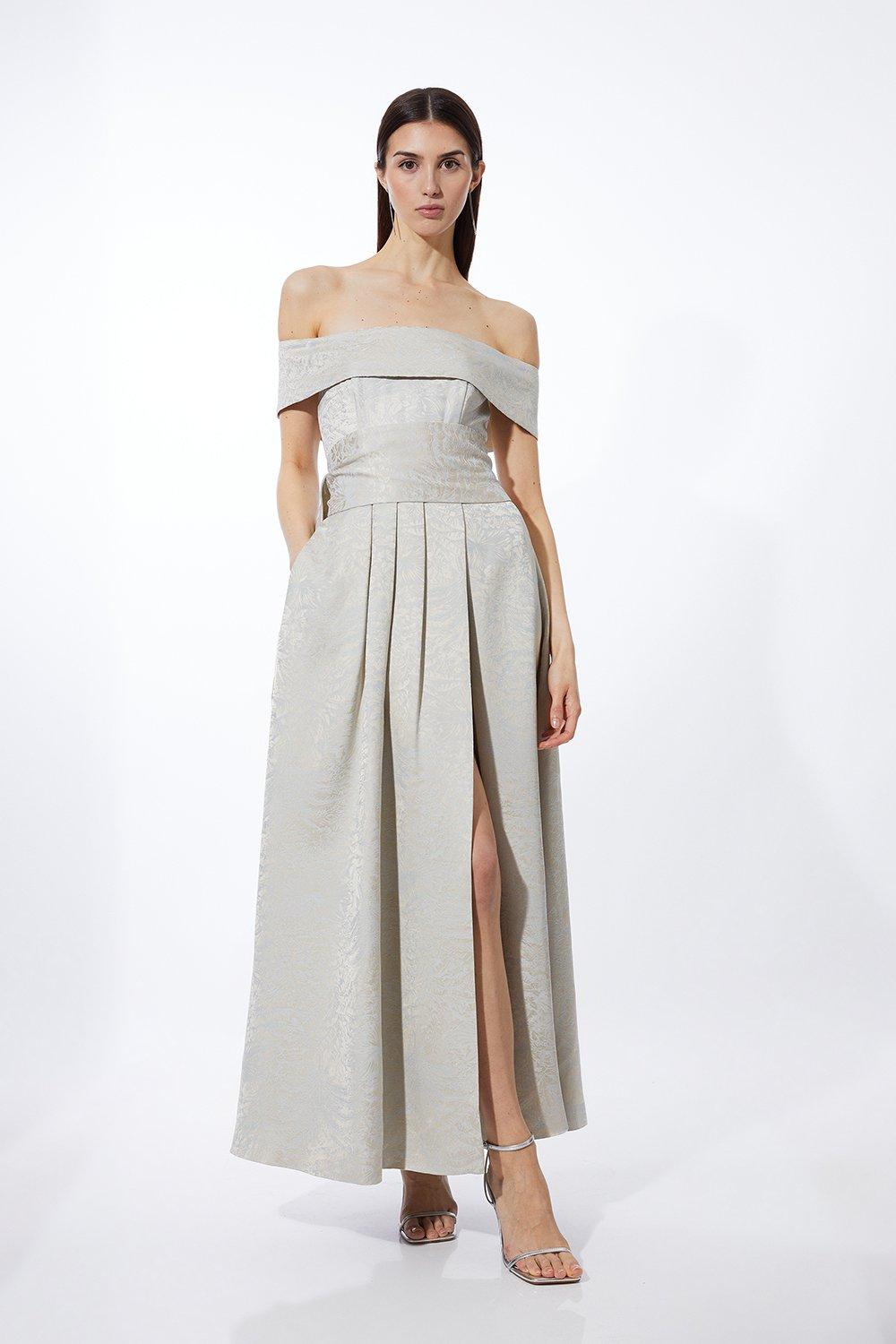 Draped Beaded High Neck Maxi Dress | Karen Millen