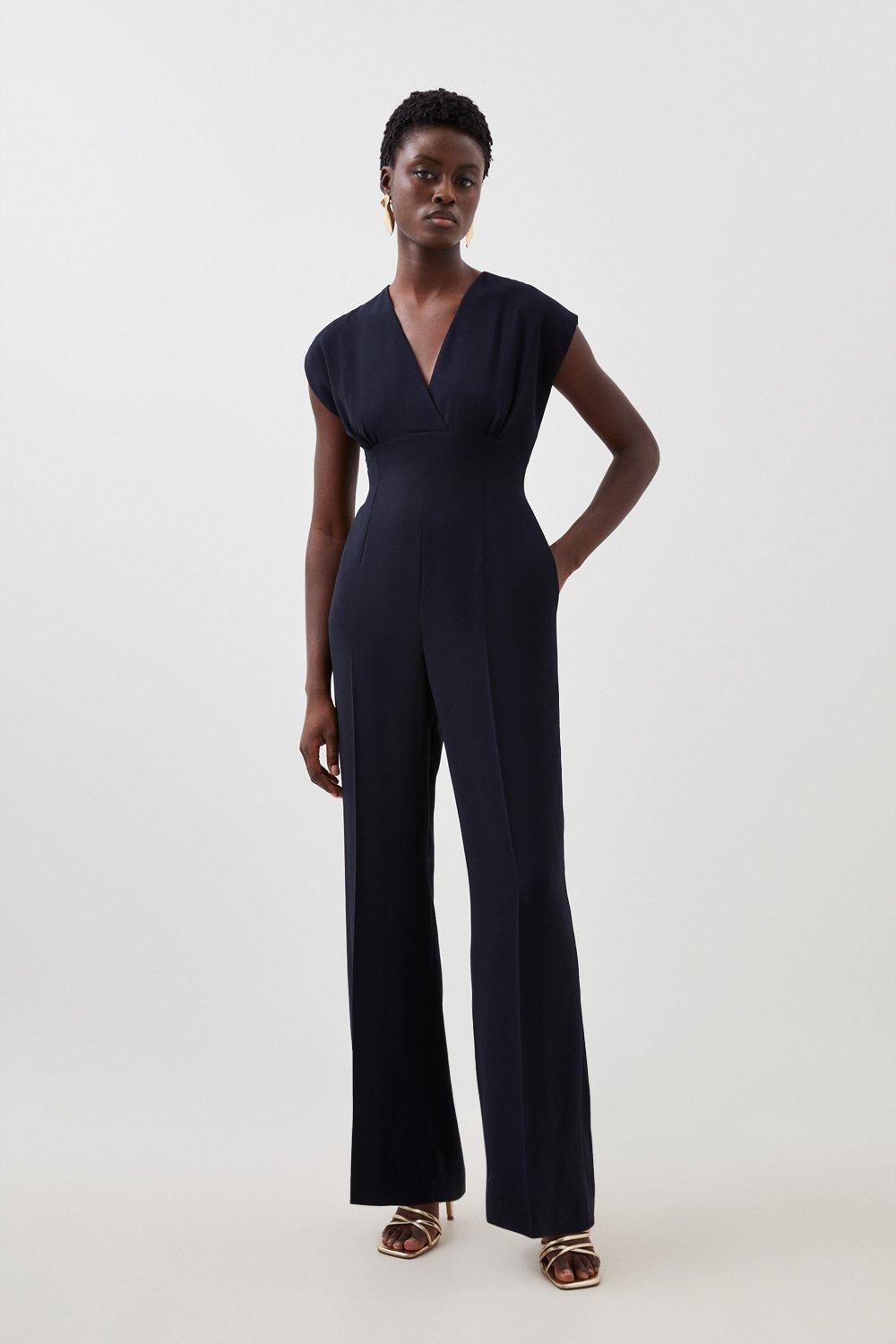 Petite Crystal Embellished Woven Thigh Split Jumpsuit | Karen Millen