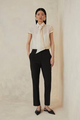Compact Stretch Tailored Pleated Straight Leg Pants
