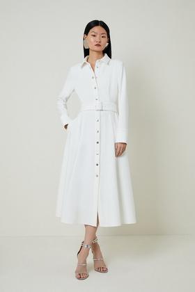 Soft Tailored Pipe Detail Sleeveless Shirt Dress | Karen Millen