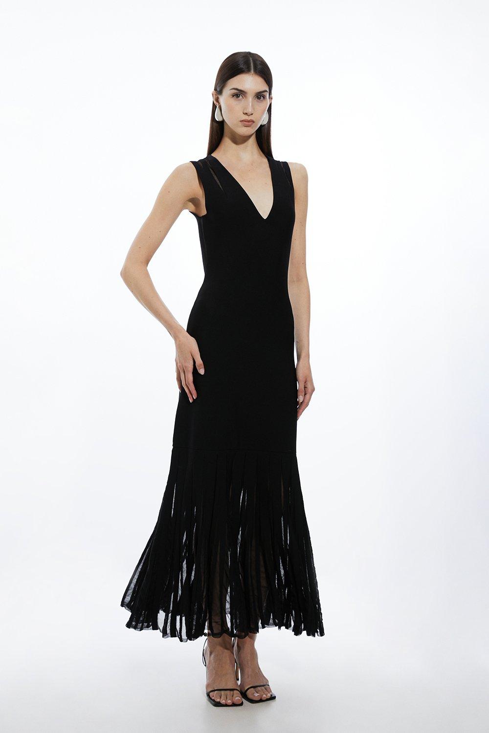 関送込【KAREN MILLEN】デニムマキシシャツドレス 黒 Cashmere Blend Sleeveless Roll Neck Maxi Knit Dress | Karen