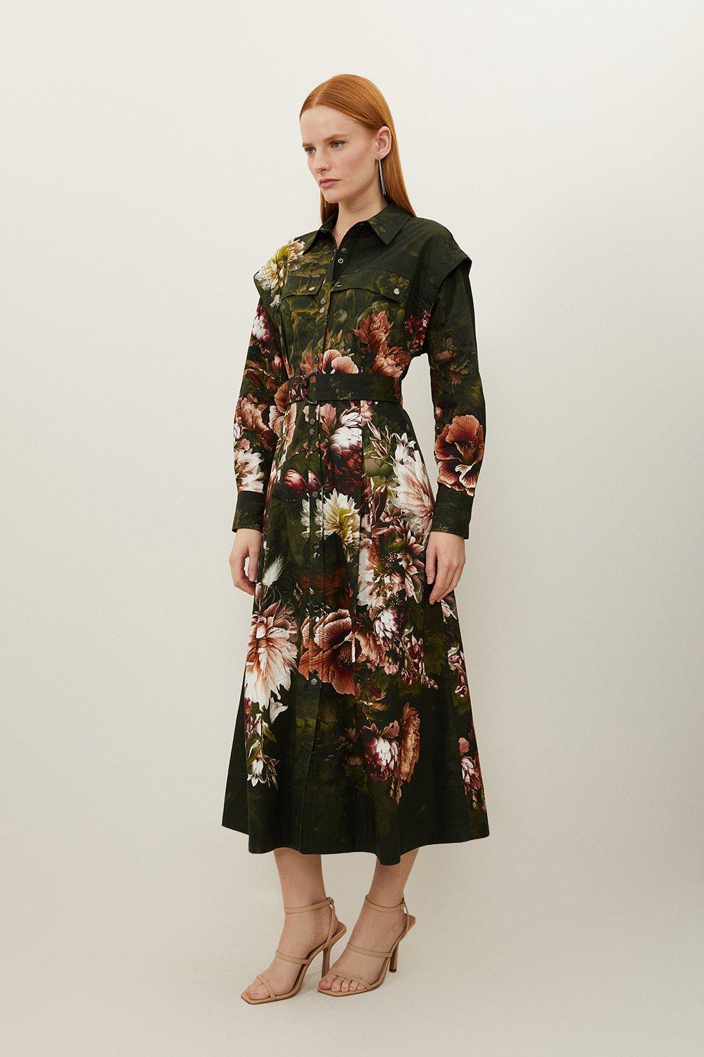Floral Organdie Woven Short Mini Shirt Dress | Karen Millen