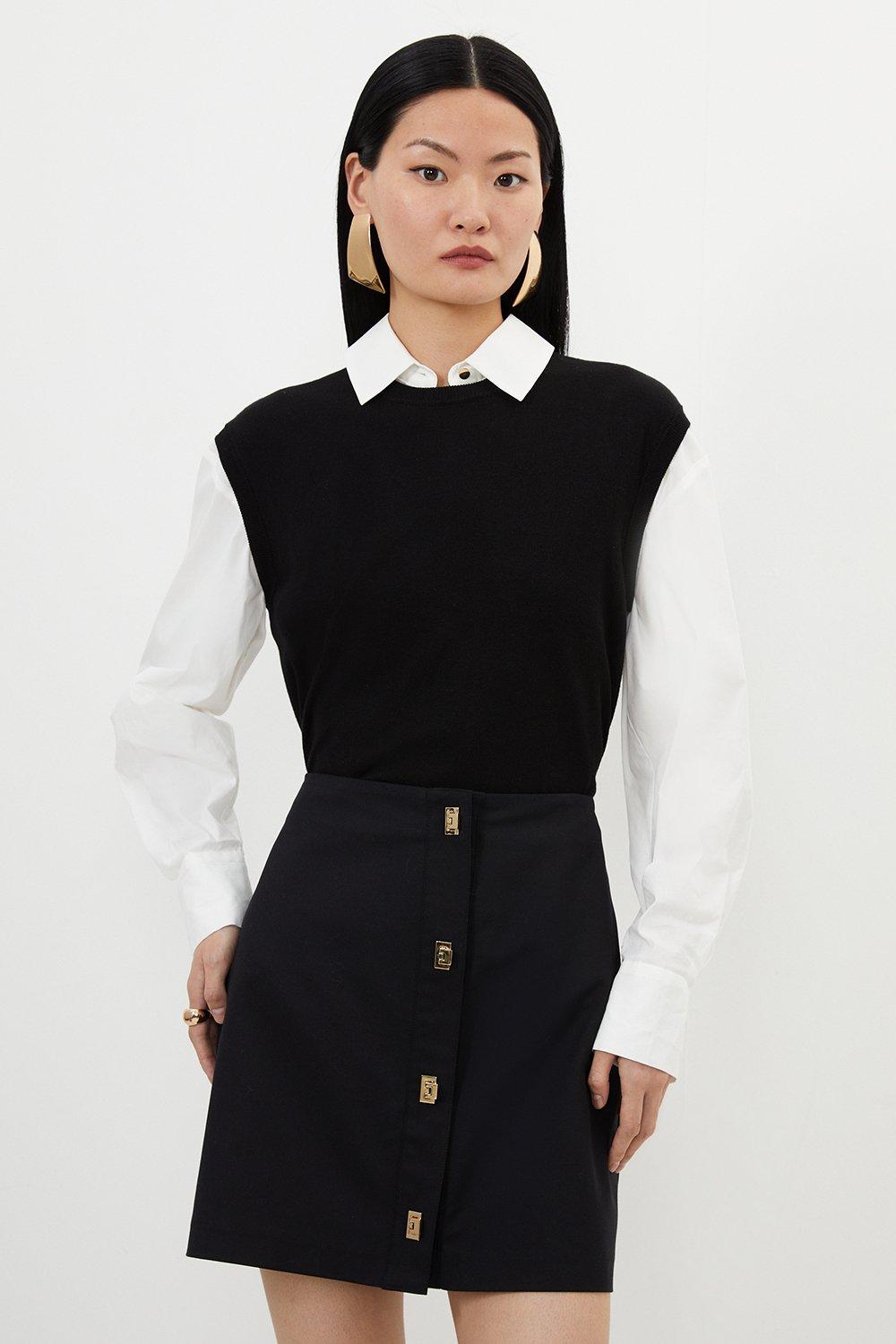 Tailored Double Faced Wool Blend Pocket Detail Mini Wrap