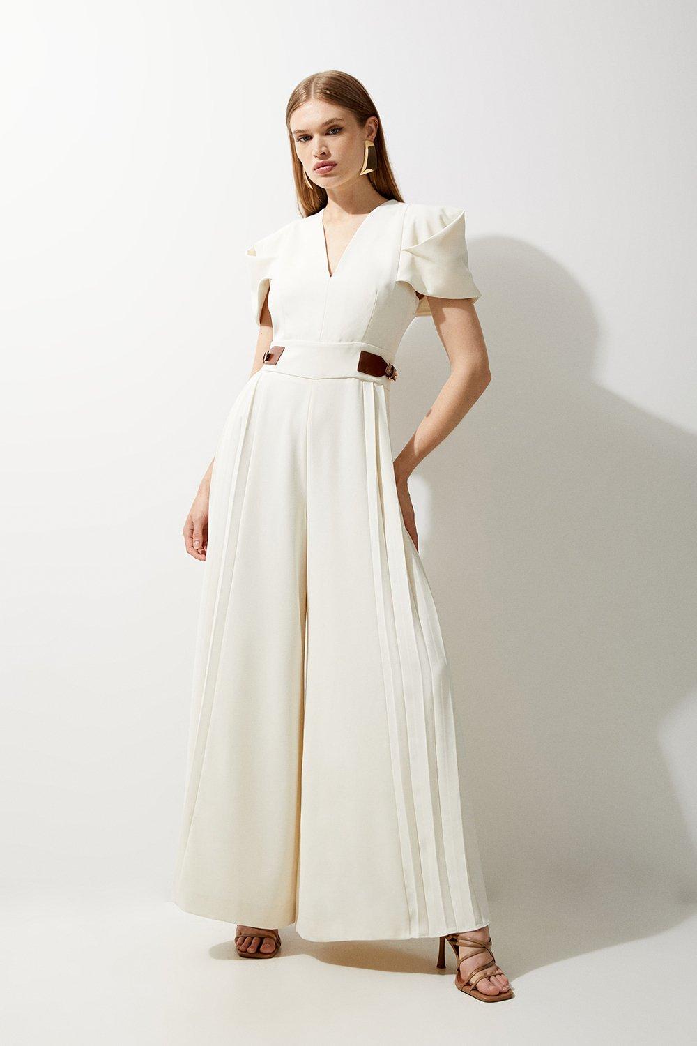 ★Karen Millen★パームボーダーコットンボイルマキシビーチ着物 Premium Linen Topstitch Belted Jumpsuit | Karen Millen
