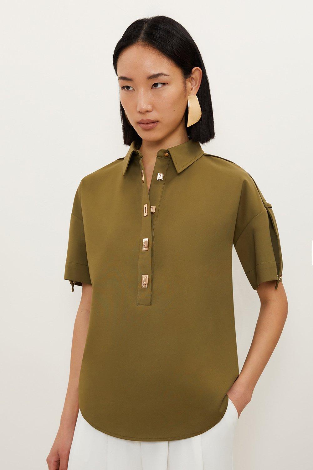 Woven Short Viscose Sleeved Shirt | Karen Millen