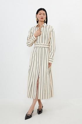 Soft Tailored Pipe Detail Sleeveless Shirt Dress | Karen Millen