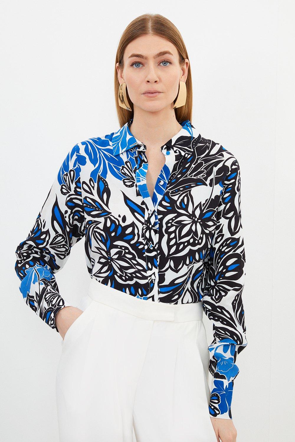 Plus Size Silhouette Floral Woven Shirt | Karen Millen