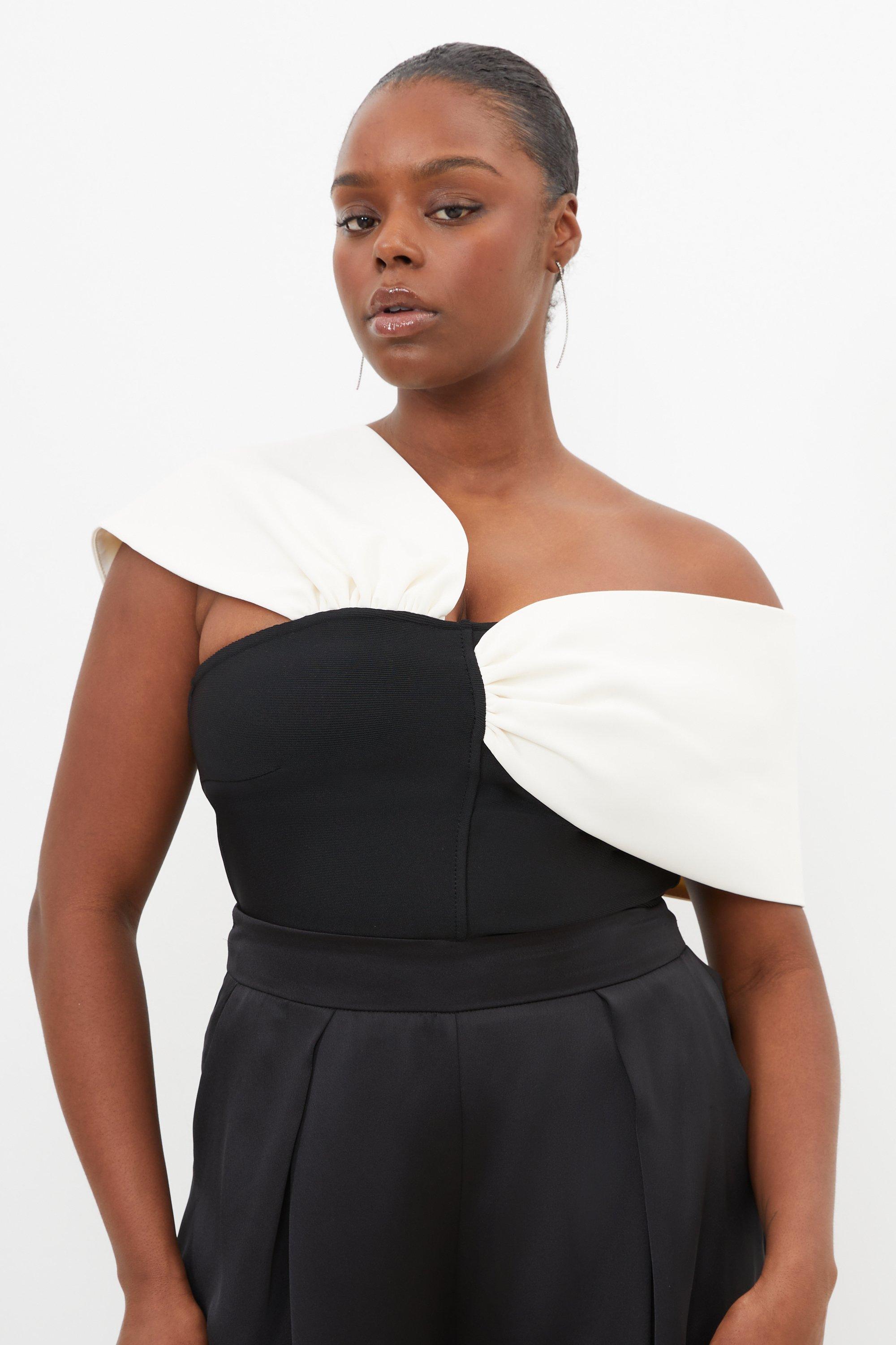 Trimmed Waist Peplum Bandage Knit Detail Top | Karen Millen Trimmed Waist Peplum Bandage Knit Detail Top | Karen Millen
