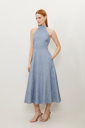Light Blue Dress, Midi Dress, Pleated Dress, Spring Dress, Long Sleeves  Dress, Linen Clothing, Linen Dress Woman, Party Dress 1727 -  Canada