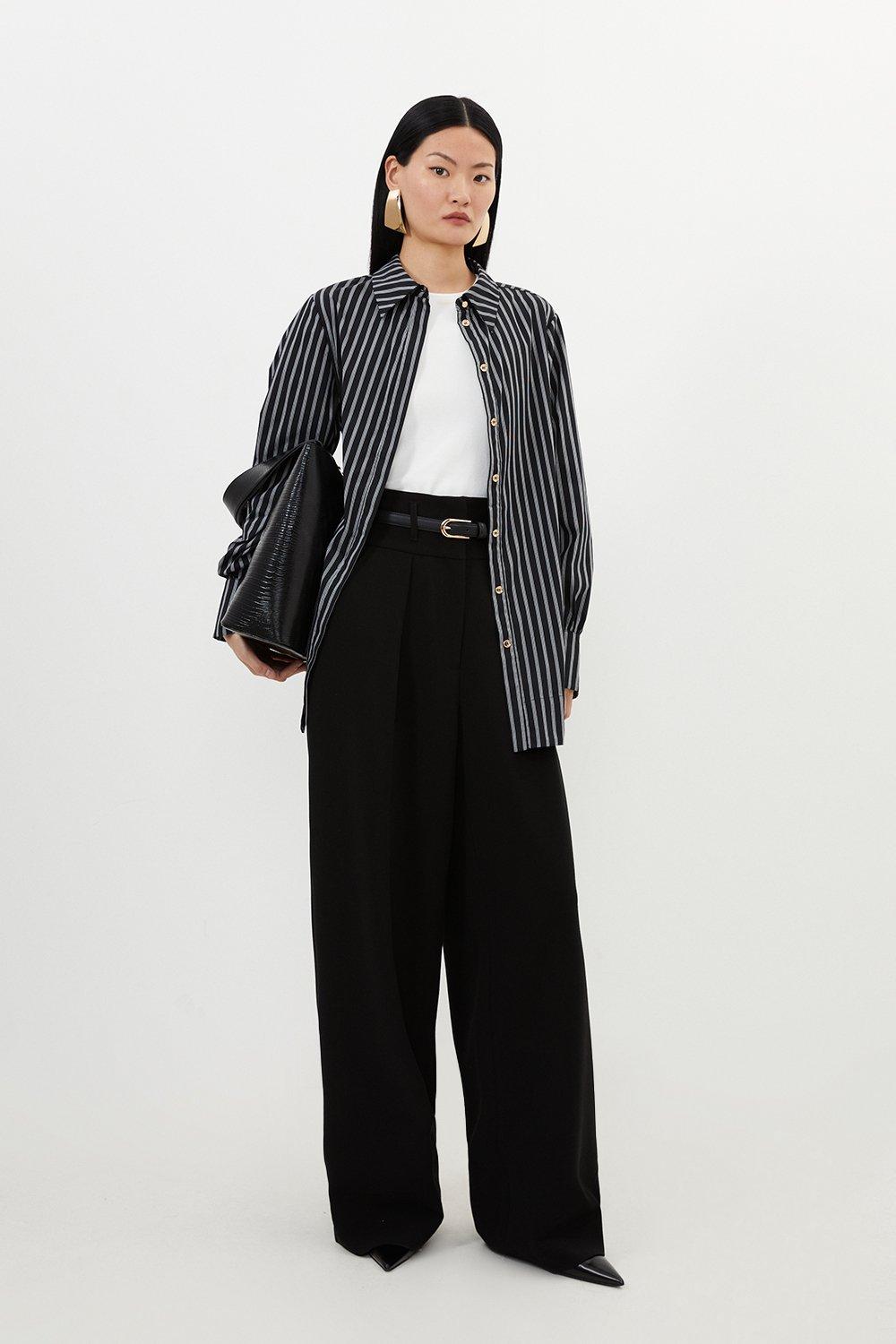 Petite Faux Leather High Waisted Wide Leg Pants | Karen Millen
