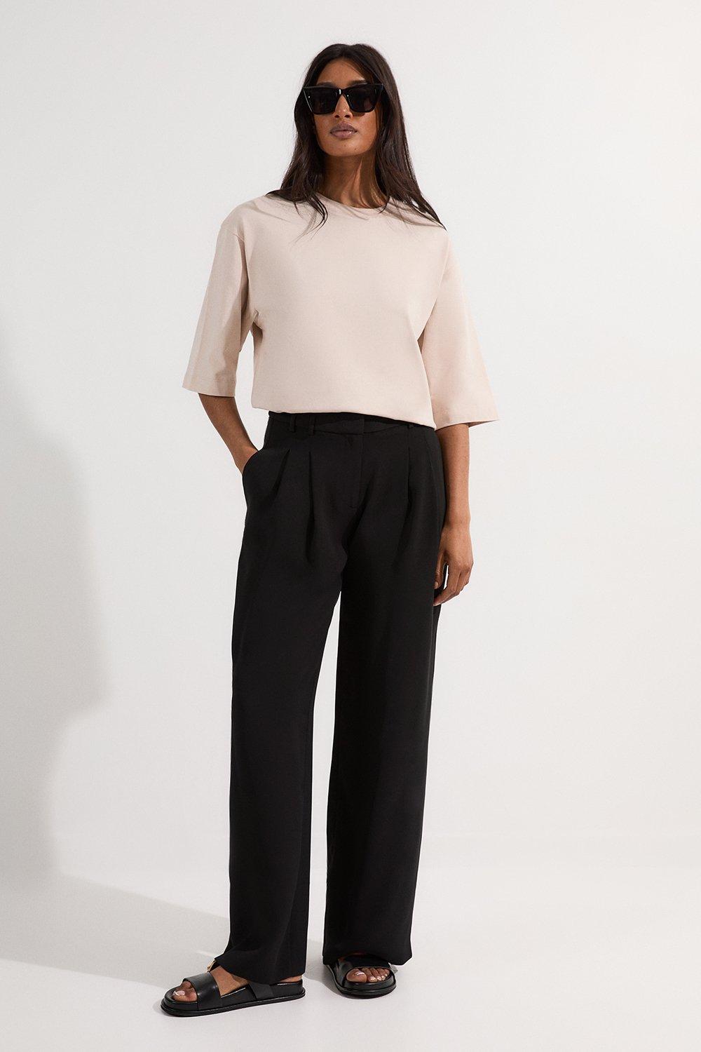 プレクミー precme wide straight slacks Plus Size Tailored Crepe Seam Detail Straight Leg Pants
