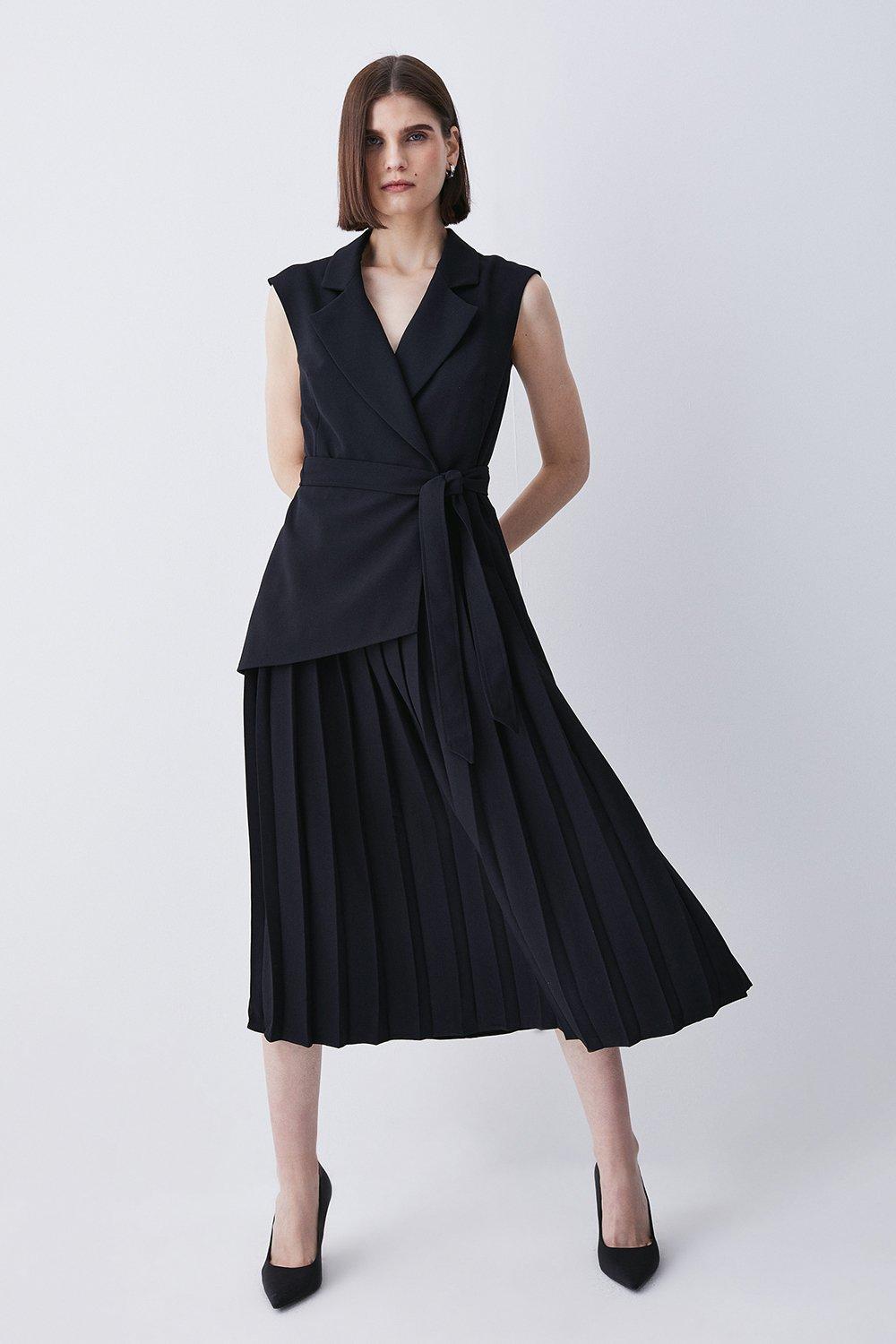 KAREN MILLEN☆Satin Tailored Seam ワンピース【UK発】 KAREN MILLEN Petite Satin Tailored Seam Detail Midi Dress in